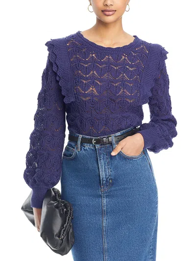 Single Thread Womens Ruffled Ribbed Trim Pullover Sweater In Blue