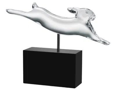 Baccarat 2610093 Pompon Crystal Running Rabbit Figurine With Stand