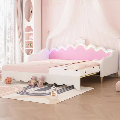 Streamdale Furniture Streamdale Extendable Princess Daybed With Crown Headboard And Led Lights