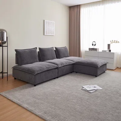 Streamdale Furniture Streamdale Modern Armless L-shaped Sectional Sofa Couch With Ottoman - Modular Design In Gray