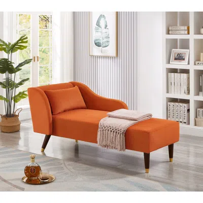 Streamdale Furniture Streamdale Modern Chaise Lounge Chair Velvet Upholstery (orange)