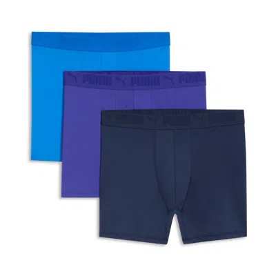 Puma Men's Athletic Fit Boxer Briefs 3 Pack In Blue