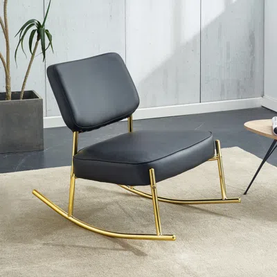 Streamdale Furniture Streamdale Pu Rocking Chair With Cushioned Seat And Gold Legs