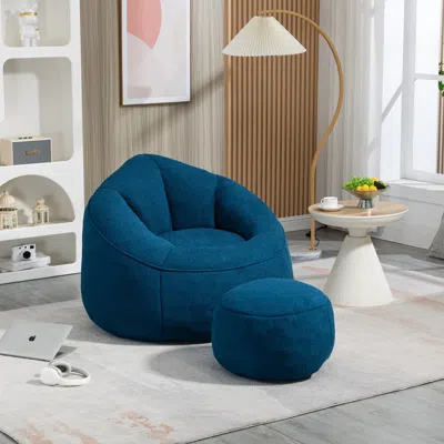Streamdale Furniture Streamdale Compressed Foam Bean Bag Chair With Footrest In Blue