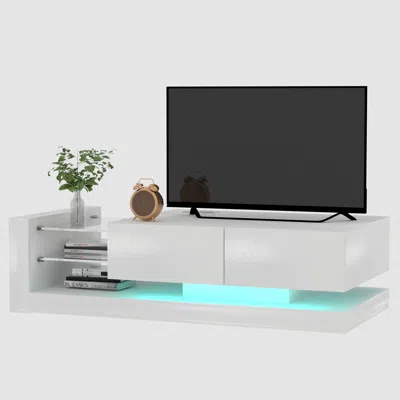 Streamdale Furniture Streamdale Modern Ivory Tv Console With Remote Rgb Led And Storage