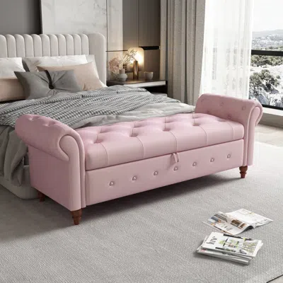 Streamdale Furniture Streamdale Bed Bench Pink Velvet