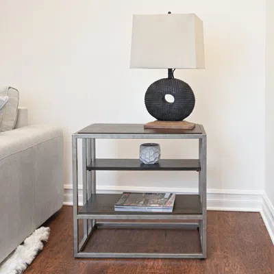 Streamdale Furniture Streamdale Metal Frame Wood Living Room End Table With Shelf