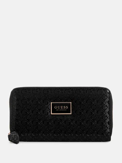 Guess Factory Abree Shiny Logo Medium Zip Wallet In Black