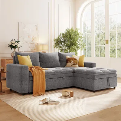 Streamdale Furniture Streamdale Modern Chenille Fabric Corner Sofa Bed With Storage