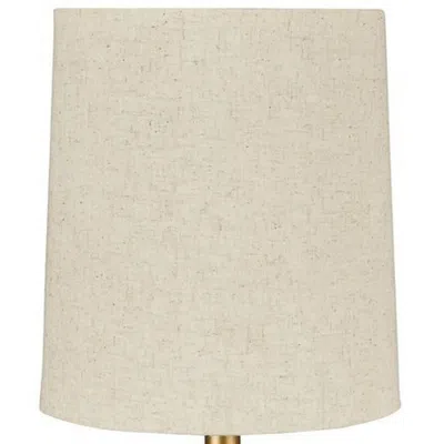 Furnizzeme Pot Bellied Metal Table Lamp With Textured Golden Embellishment, White