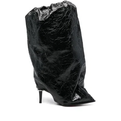 Alexander Mcqueen Elegant Black Leather Ankle Boots With 10.5 Cm Heel In Black