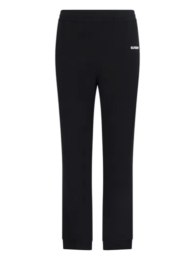 Burberry Black Pants With Elastic Waist And Logo Lettering On The Side In Cotton Man In Black