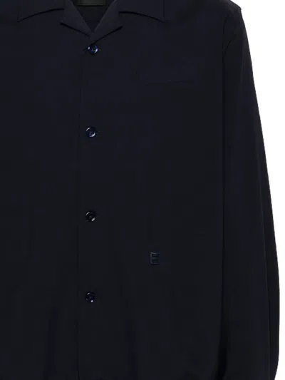 Givenchy Camp Collar Wool Blend Shirt In Blue