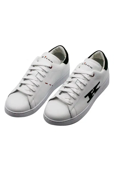 Kiton Leather Sneaker With Embroidered Logo In White