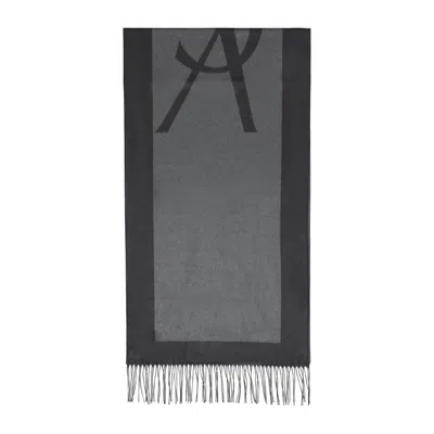 Saint Laurent Dark Grey Monogram Scarf In Grey