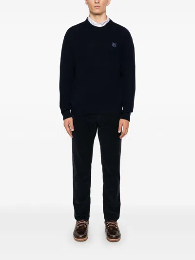 Maison Kitsuné Bold Fox Head Patch Regular Jumper In Lambswool In Blue
