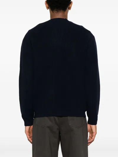 Maison Kitsuné Wool Blend Cardigan With Embroidered Foxy Patch On The Front In Blue