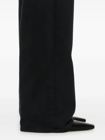 Ag Wide Leg Denim Trousers With Belt Loops In Black