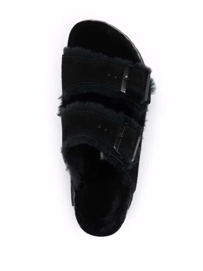Birkenstock Arizona Slide Sandal With Genuine Shearling In Black