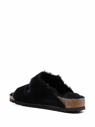 Birkenstock Arizona Slide Sandal With Genuine Shearling In Black