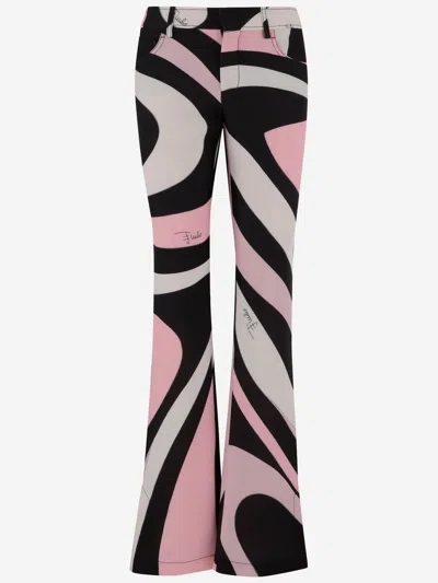 Pucci Emilio  Stretch Nylon Pants With Marble Pattern In Red