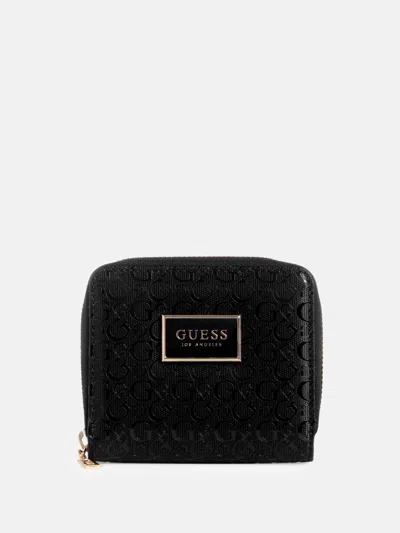 Guess Factory Abree Shiny Logo Small Zip Wallet In Black