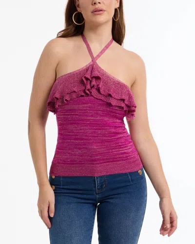 Bebe Women's Halter Lurex Sweater Ruffle Top In Blue