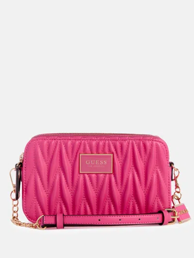 Guess Factory Fluer Mini Double-zip Crossbody In Pink