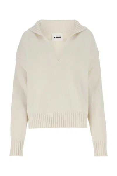 Jil Sander Ivory Cashmere Blend Oversize Sweater In White