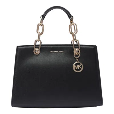 Michael Kors Calf Leather Tote Bag With Logo Charm In Black
