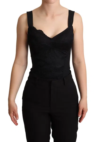 Dolce & Gabbana Black Floral Lace Bodysuit Hot Pants Dress In Black