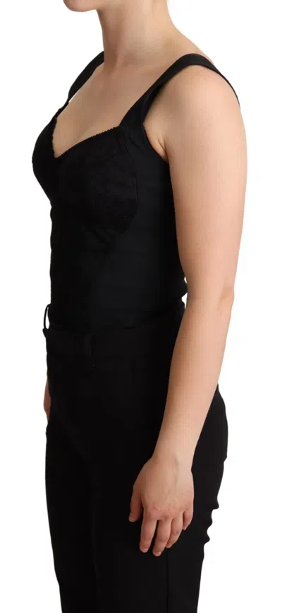 Dolce & Gabbana Black Floral Lace Bodysuit Hot Pants Dress In Black