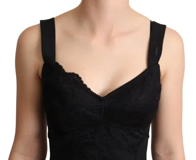 Dolce & Gabbana Black Floral Lace Bodysuit Hot Pants Dress In Black
