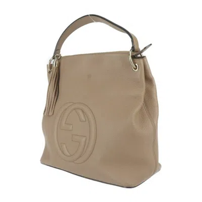 Pre-owned Gucci Soho Mauve Leather Tote Bag () In Beige