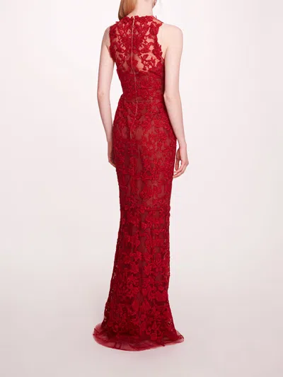Marchesa Corded Column Gown In Burgundy