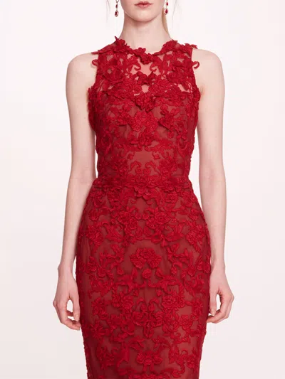 Marchesa Corded Column Gown In Burgundy
