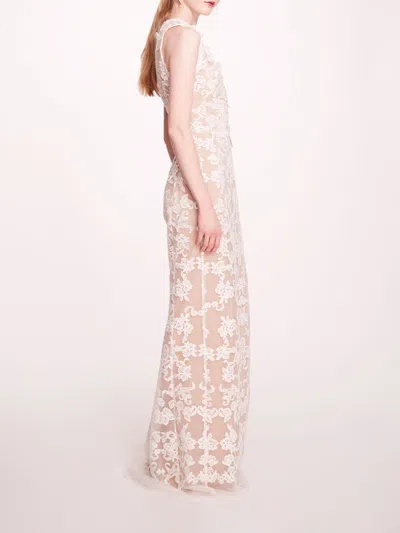 Marchesa Corded Column Gown In Ivory