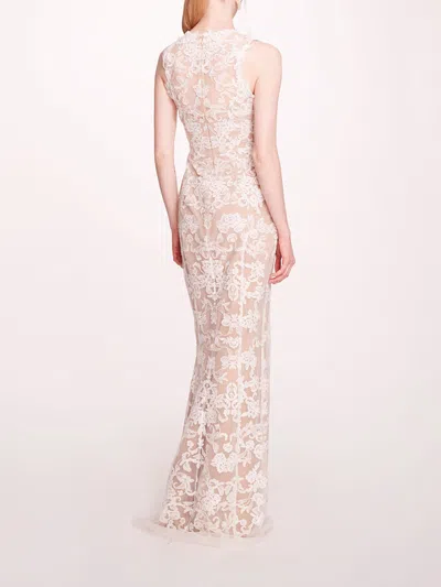 Marchesa Corded Column Gown In Ivory