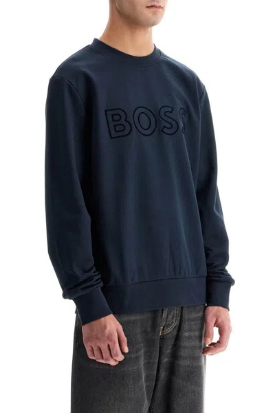 Shop Hugo Boss Crewneck Sweatshirt With Logo In Blue