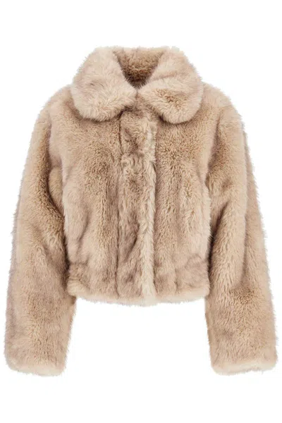 Shop Stand Studio Lena Faux Fur Bomber Jacket In Beige