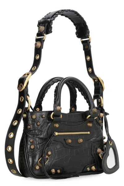 Balenciaga Green Leather Shoulder Handbag With Magnetic Closure And Metal Details In Black
