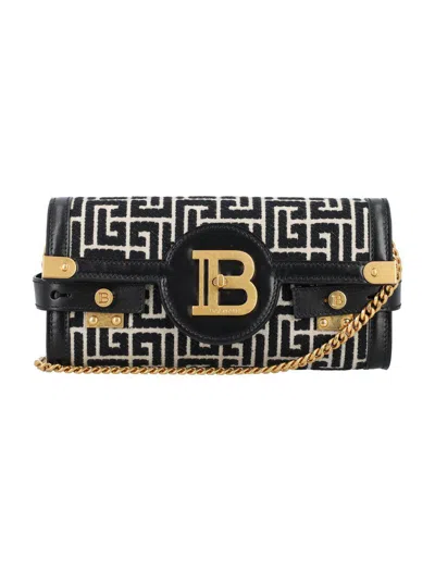 Balmain B Buzz 23 Embossed Labryinth Monogram Leather Clutch In Avorio Nero