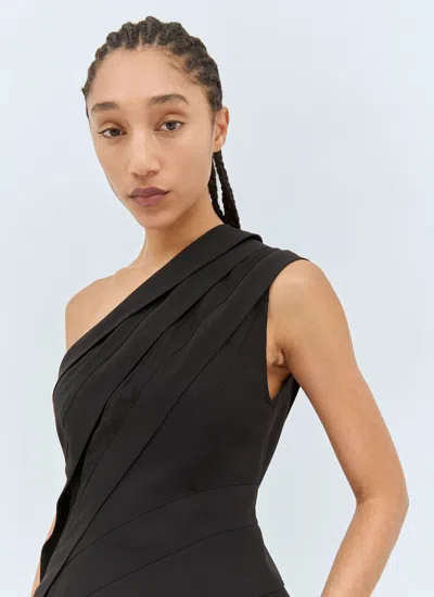 Bottega Veneta Womens Black One-shoulder Asymmetrical Ruched Stretch-woven Top In Black