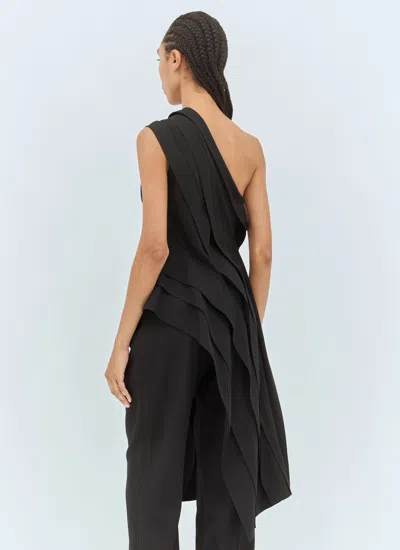 Bottega Veneta Womens Black One-shoulder Asymmetrical Ruched Stretch-woven Top In Black