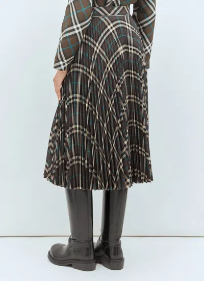 Burberry Long Multicolor Pleated Skirt With Check Motif In Wool Blend Woman In Green