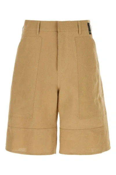 Shop Fendi Man Camel Paper Bermuda Shorts In Brown