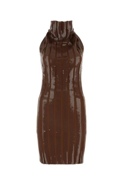 Fendi Sequin-embellished Wool Mini Dress In Brown