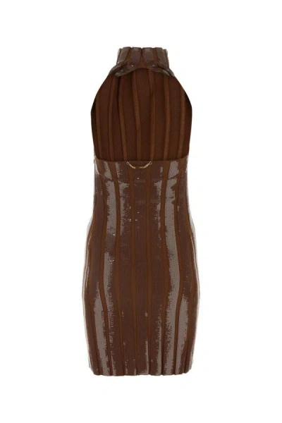 Fendi Sequin-embellished Wool Mini Dress In Brown