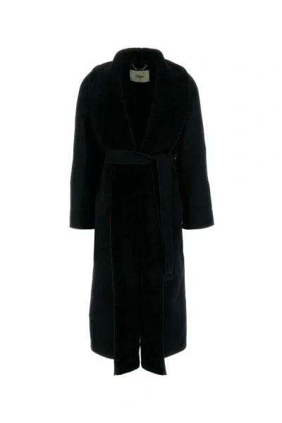 Fendi Black Wool Blend Coat In Black