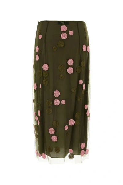 Fendi Sheer Overlay Embroidered Tulle Skirt In Green